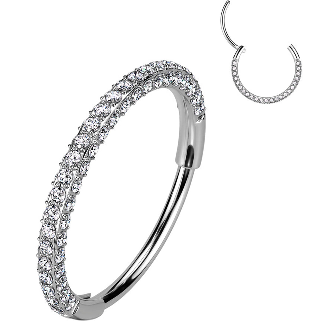 18G Implant Grade Titanium Triple Sided Micro Gem Hinged Nose Hoop