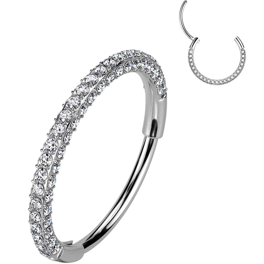 18G Implant Grade Titanium Triple Sided Micro Gem Hinged Nose Hoop