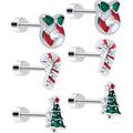 Christmas Flat Back Earrings - 3 Pairs Holiday Tree Ornament Candy Cane