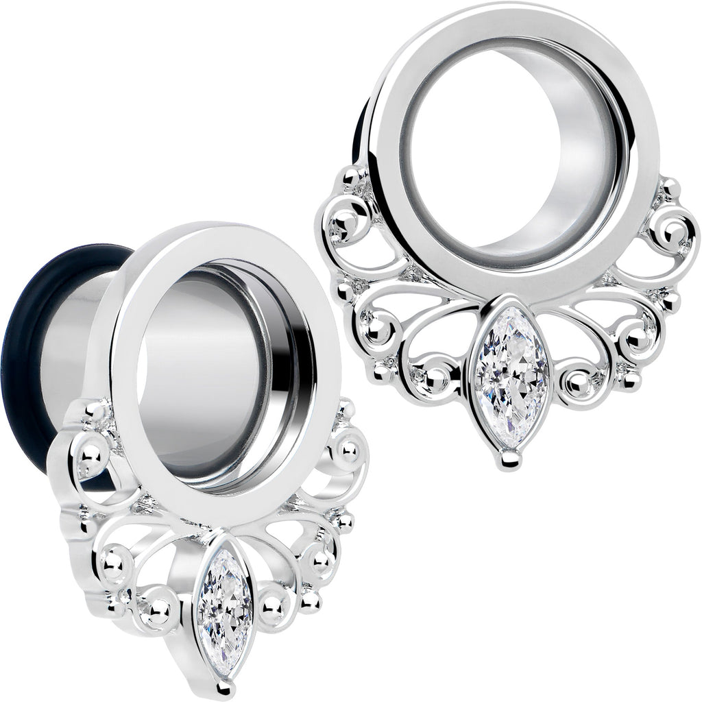 Clear Gem Drop Filigree Single Flare Tunnel Plug Set 6mm to 16mm