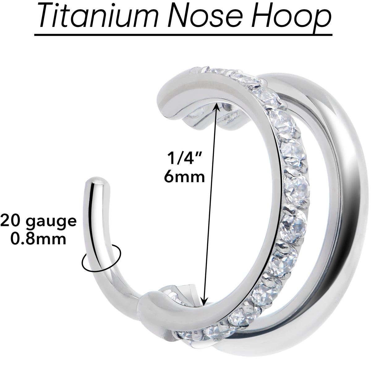 Single Row Micro Gem Implant Grade Titanium Hinged Double Hoop Nose Ring