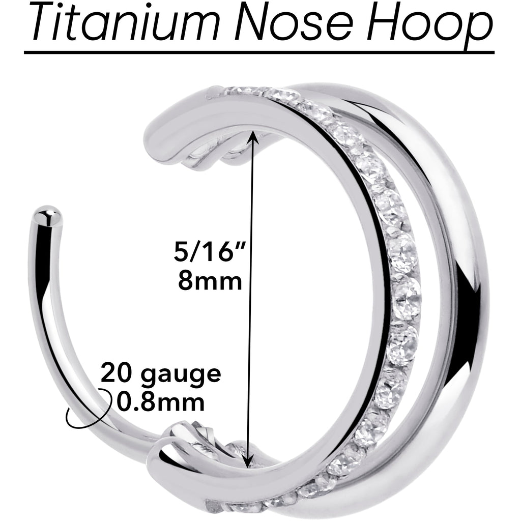 Single Row Micro Gem Implant Grade Titanium Hinged Double Hoop Nose Ring