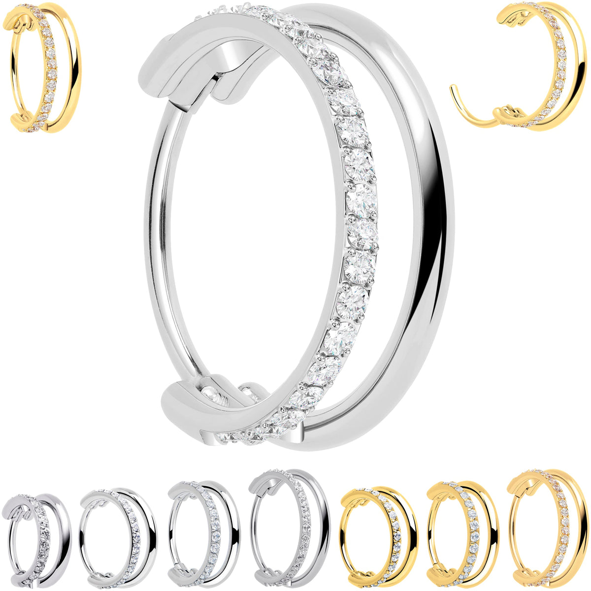 Single Row Micro Gem Implant Grade Titanium Hinged Double Hoop Nose Ring