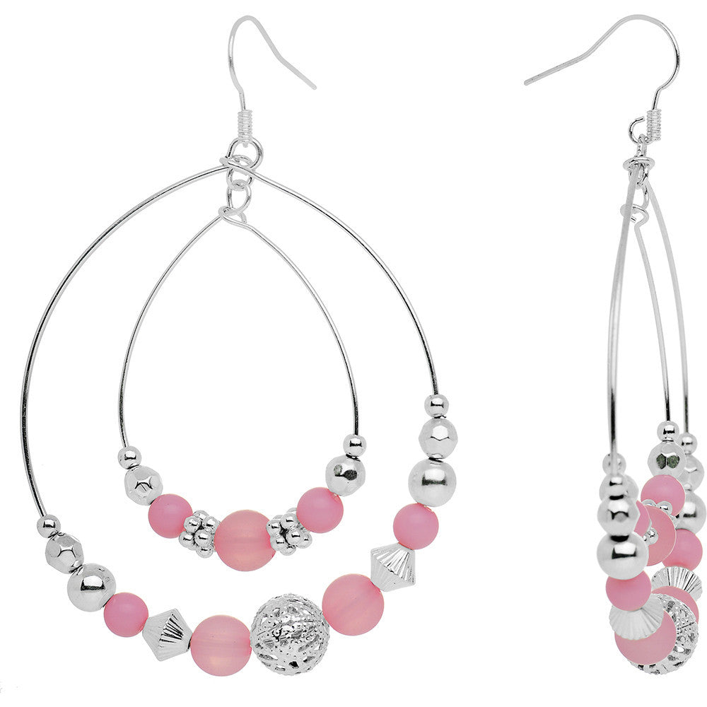 Pink Beaded Double Hoop Fashion Earrings