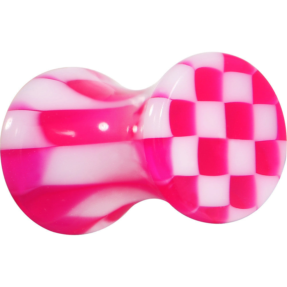 6G Fuchsia Pink and White Checkerboard Acrylic Saddle Plug