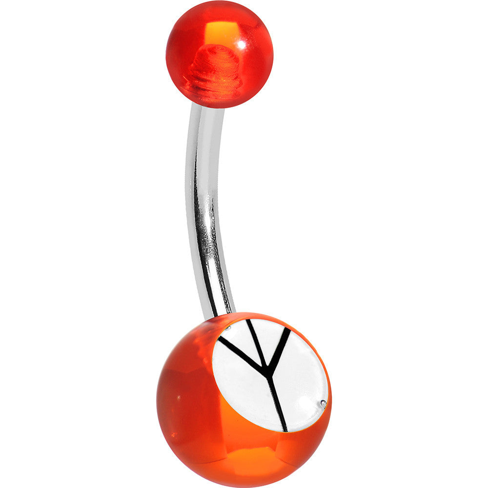 Red and White Acrylic Inverted Peace Sign Belly Ring