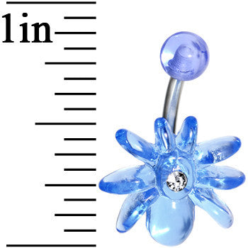 Clear Gem Light Blue Upward Spider J-Bar Belly Ring