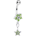 Light Green Gem Fancy Flower and Falling Star Dangle Belly Ring
