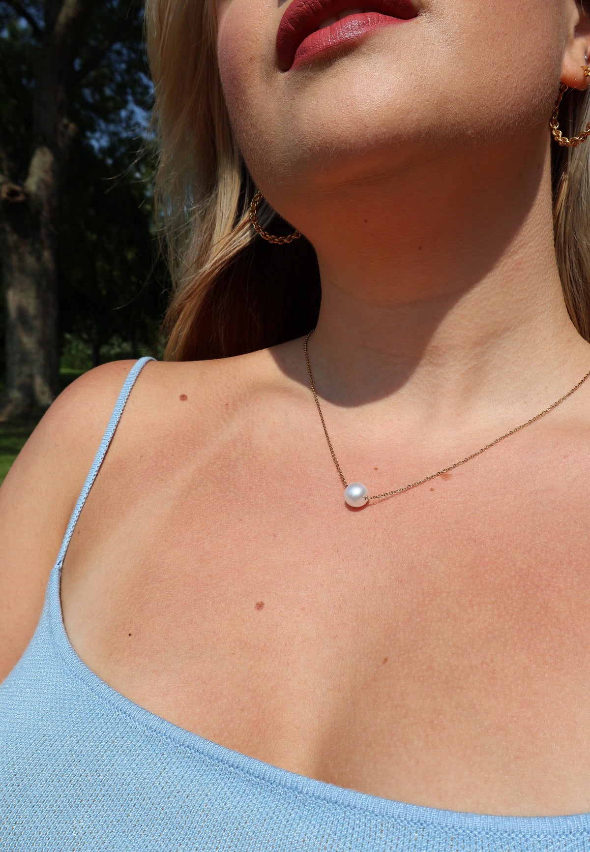 Stainless Steel Chain Necklace Minimalist Pearl Pendant Necklace
