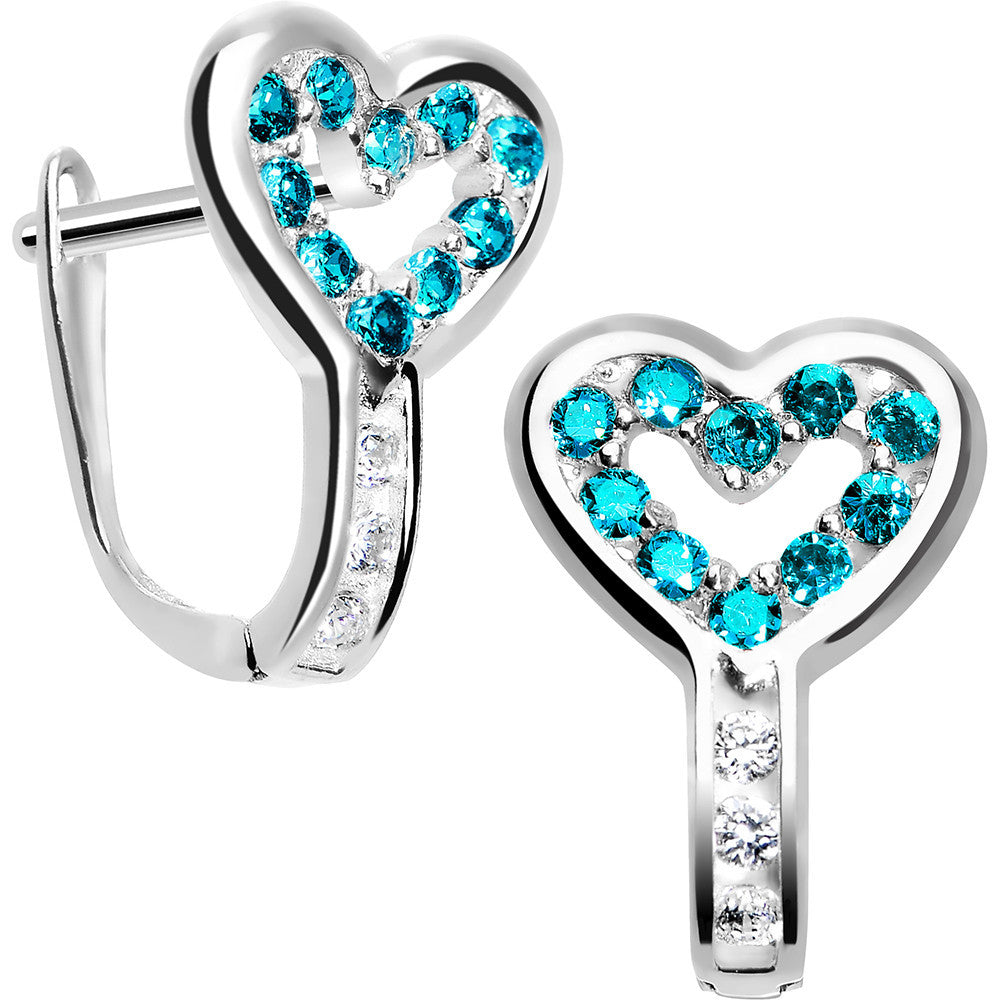 Sterling Silver Heart CZ December Birthstone Youth Leverback Earrings