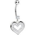 925 Sterling Silver Cubic Zirconia Encased Heart Dangle Belly Ring