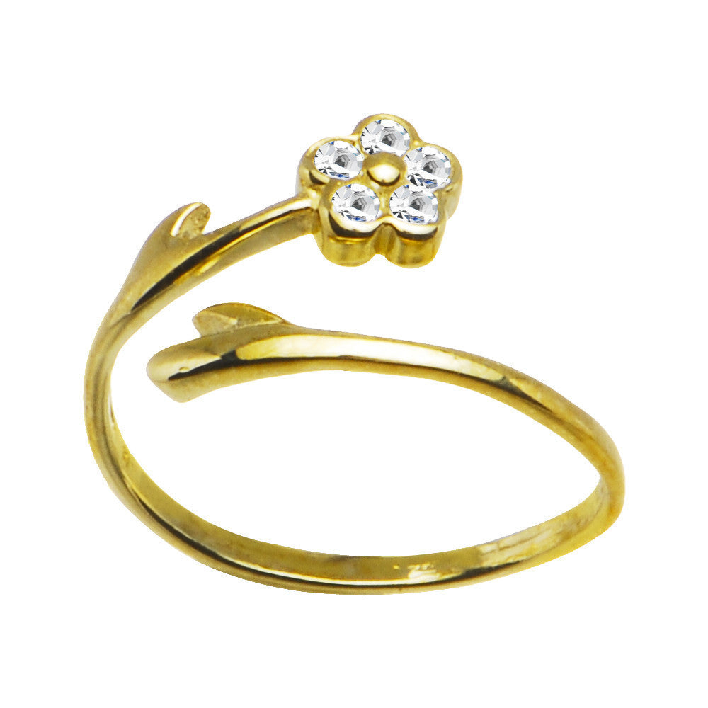 Solid 14k Yellow Gold Gem Flower Cubic Zirconia Toe Ring