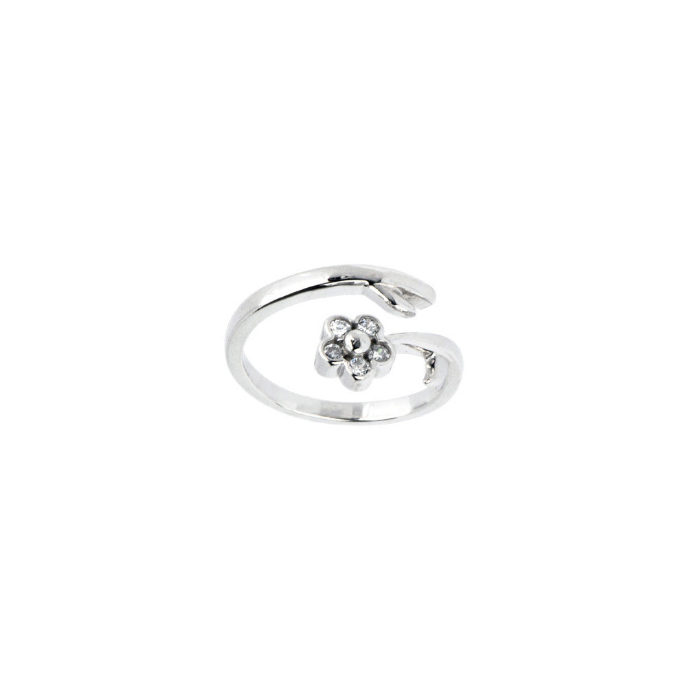 Solid 14k White Gold Gem Flower Cubic Zirconia Toe Ring