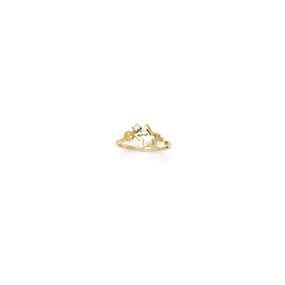 Solid 14k Yellow Gold Hollow Star Cubic Zirconia Toe Ring