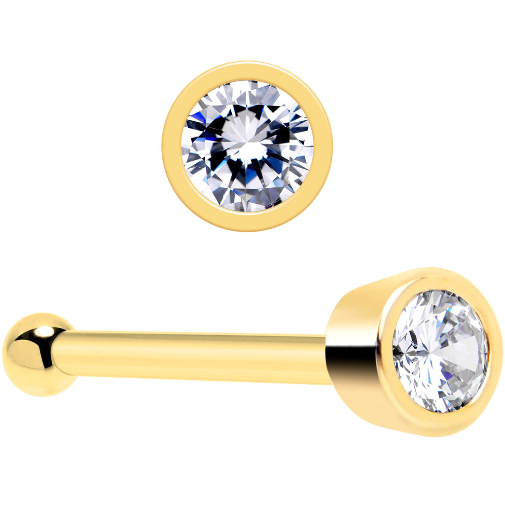 Solid 14k Yellow Gold 1.5mm Cubic Zirconia Nose Bone