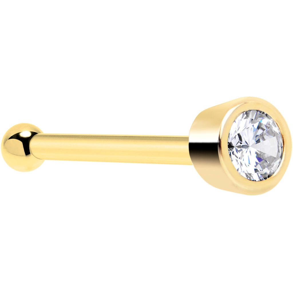 Solid 14k Yellow Gold 1.5mm Cubic Zirconia Nose Bone