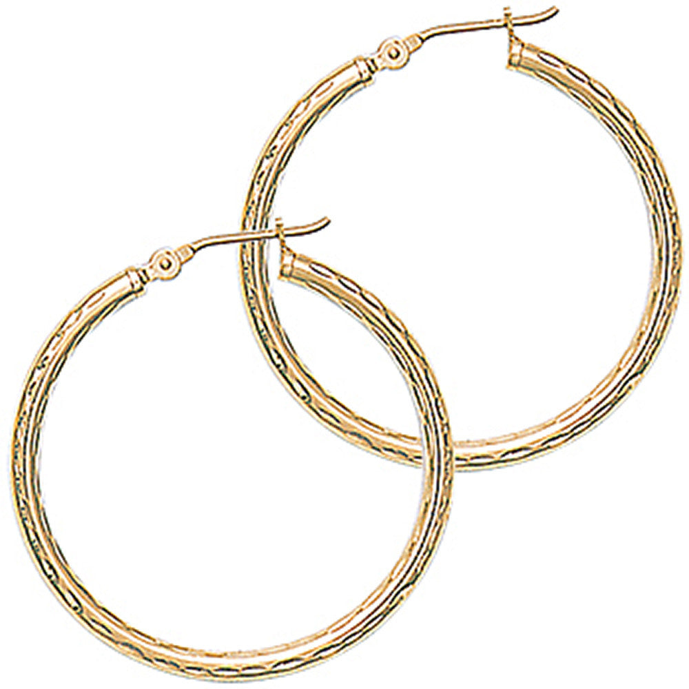 Solid 14K Yellow Gold 1 1/8 Inch Twist Pattern Hoop Earrings