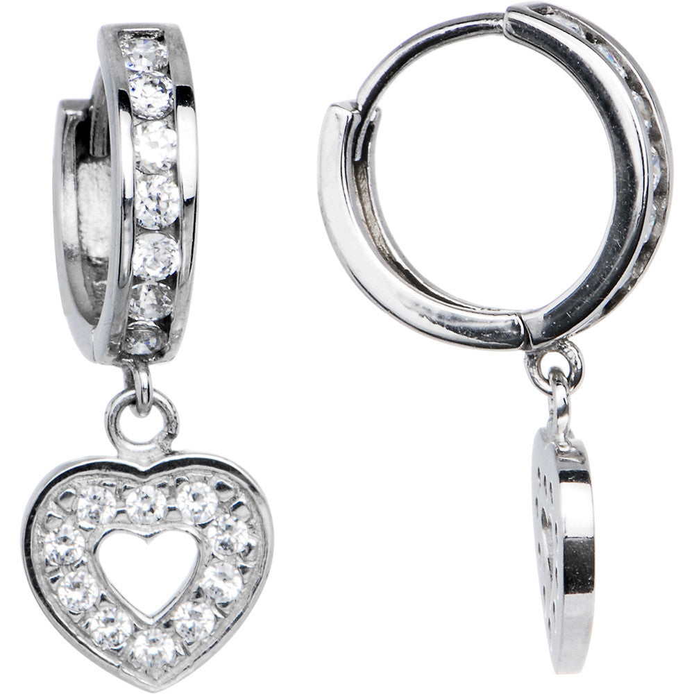 Sterling Silver CZ Sweetheart Huggy Earrings