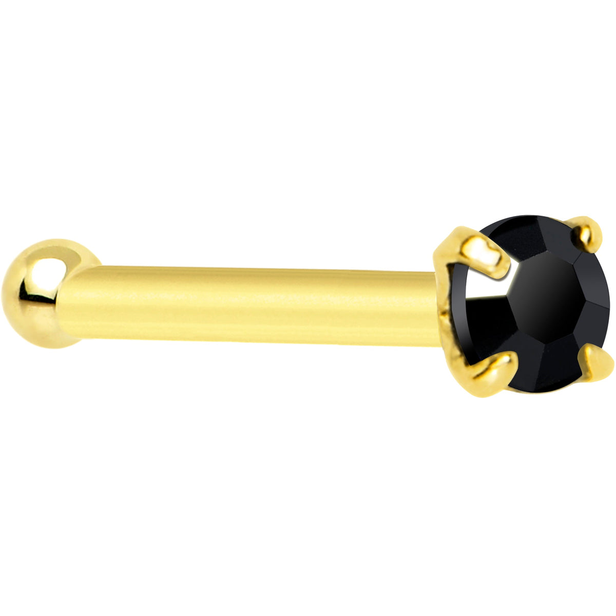 Solid 14K Yellow Gold 2mm Black Cubic Zirconia Nose Bone