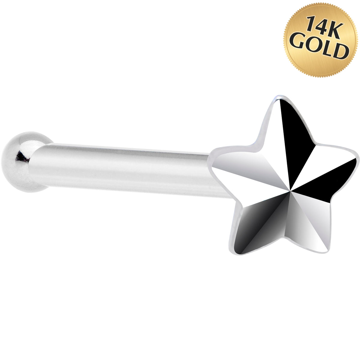 Solid 14K White Gold Raised Star Nose Bone