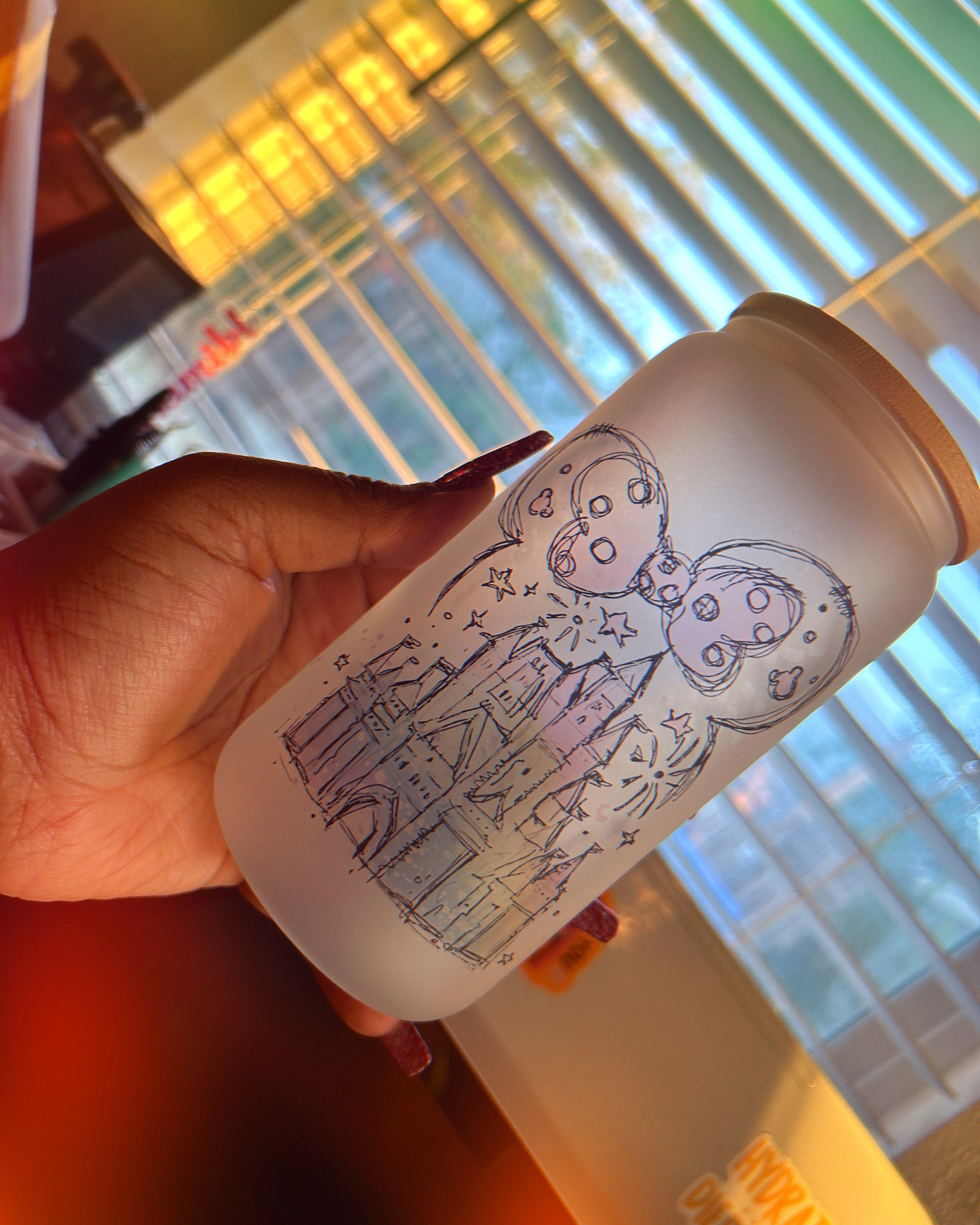 Rainbow Castle with Ears 16oz Frosted Glass