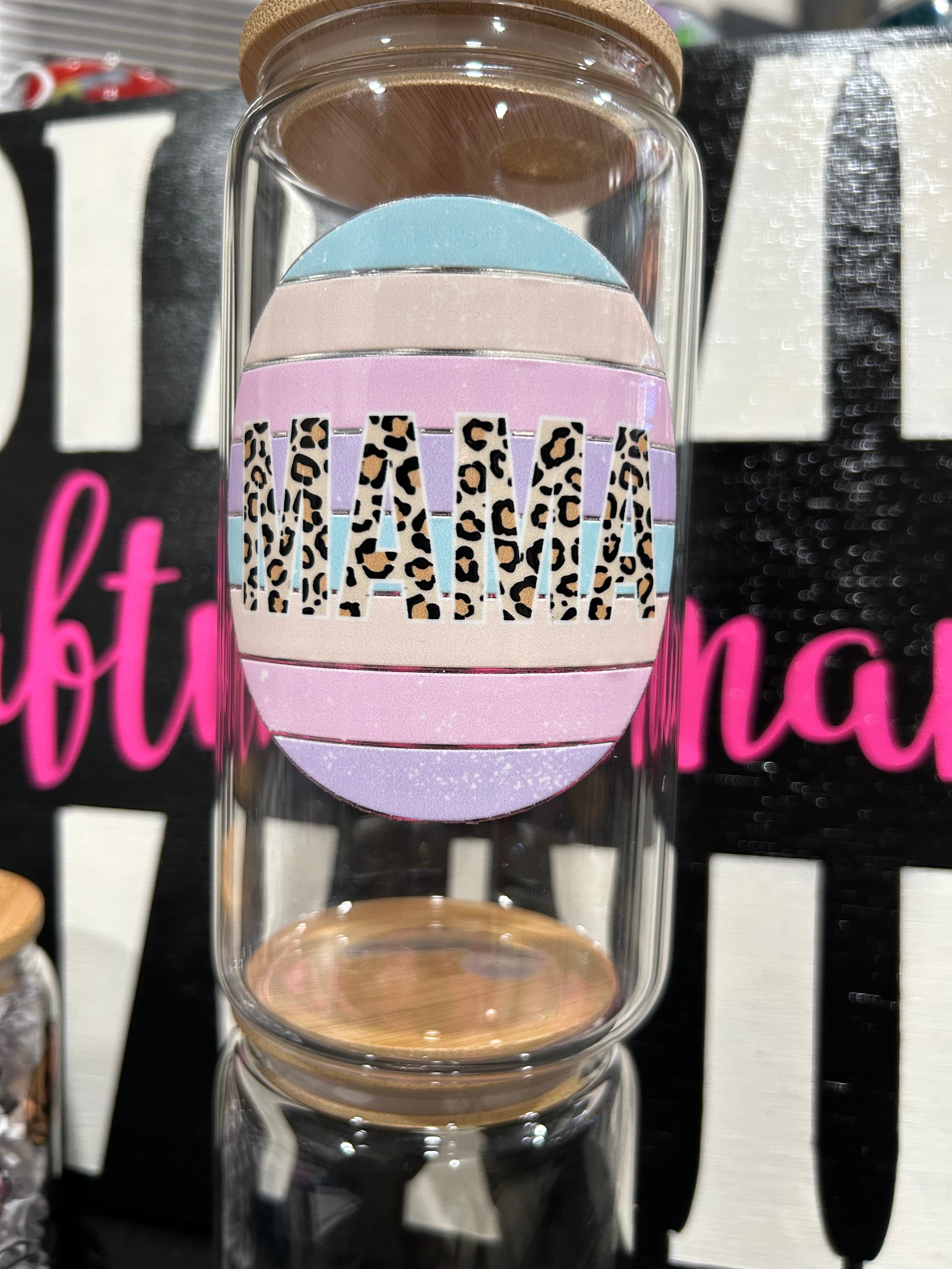 Mama Cheetah Pastels 16oz Glass Cup
