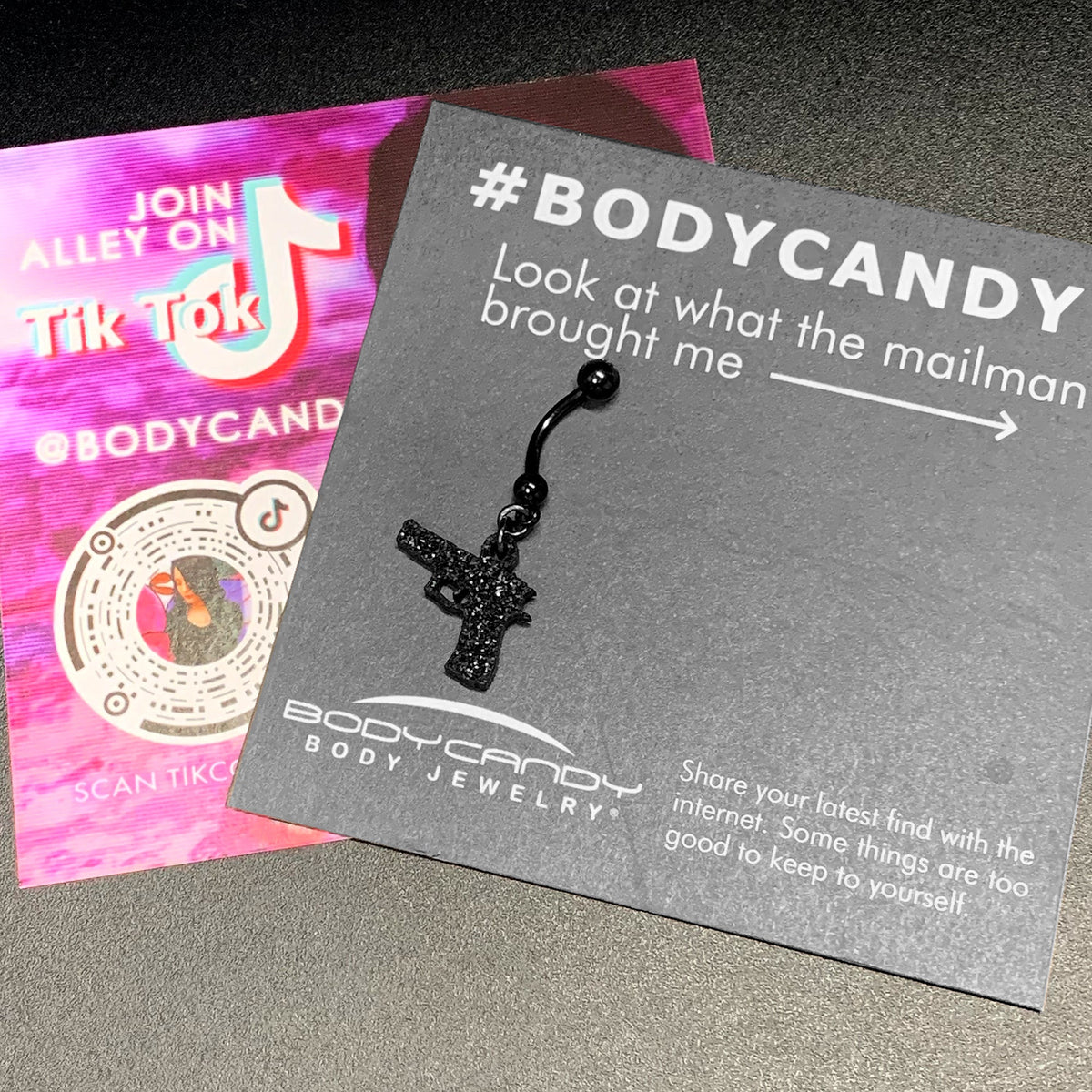 Jet Black Glitter Gun Dangle Belly Ring