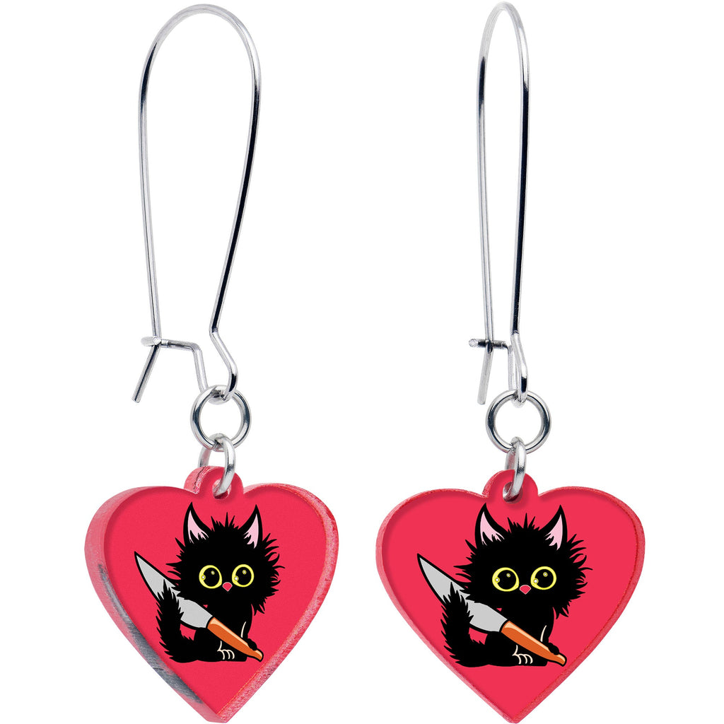 Heart Staby Cat Dangle Earrings by Onyx O