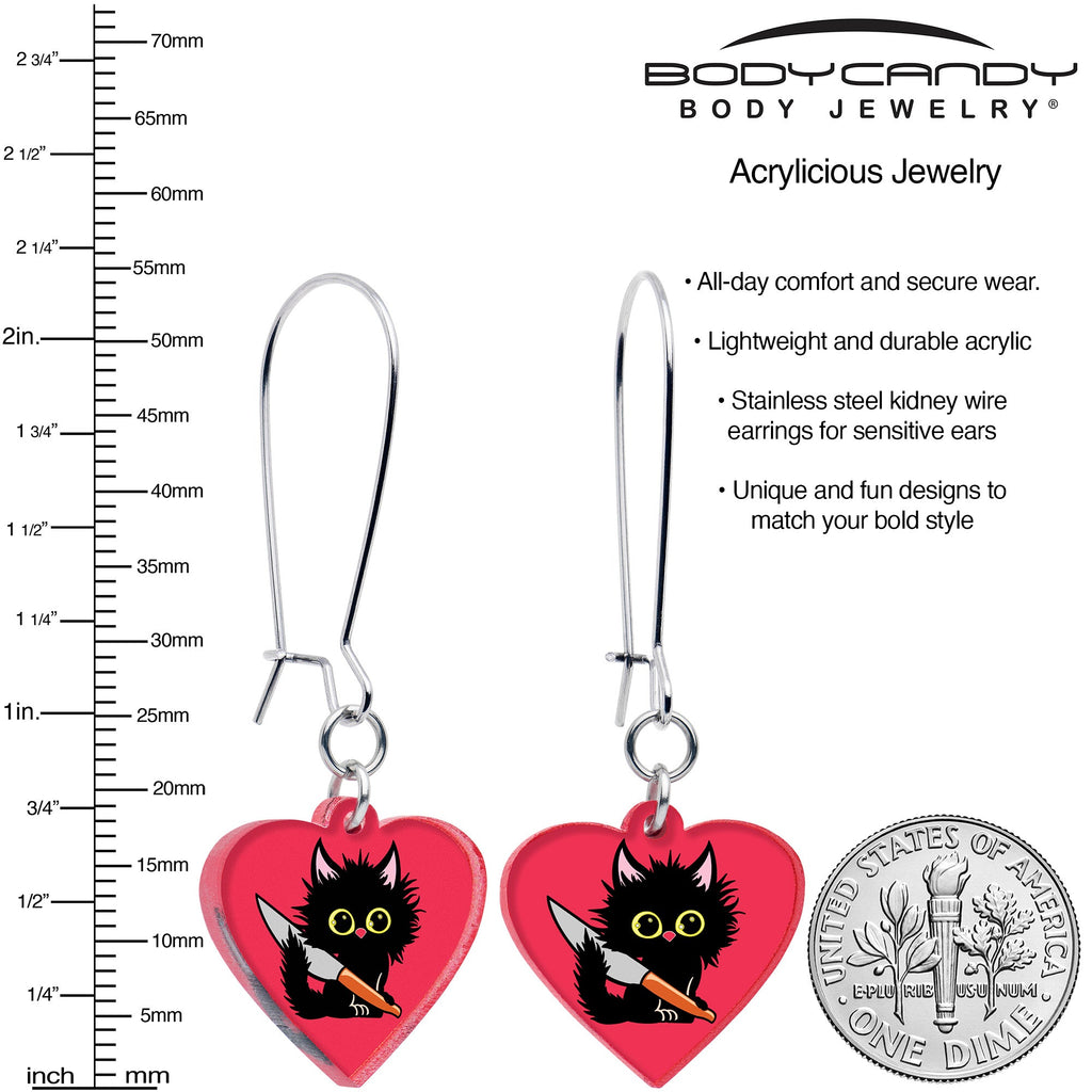 Heart Staby Cat Dangle Earrings by Onyx O
