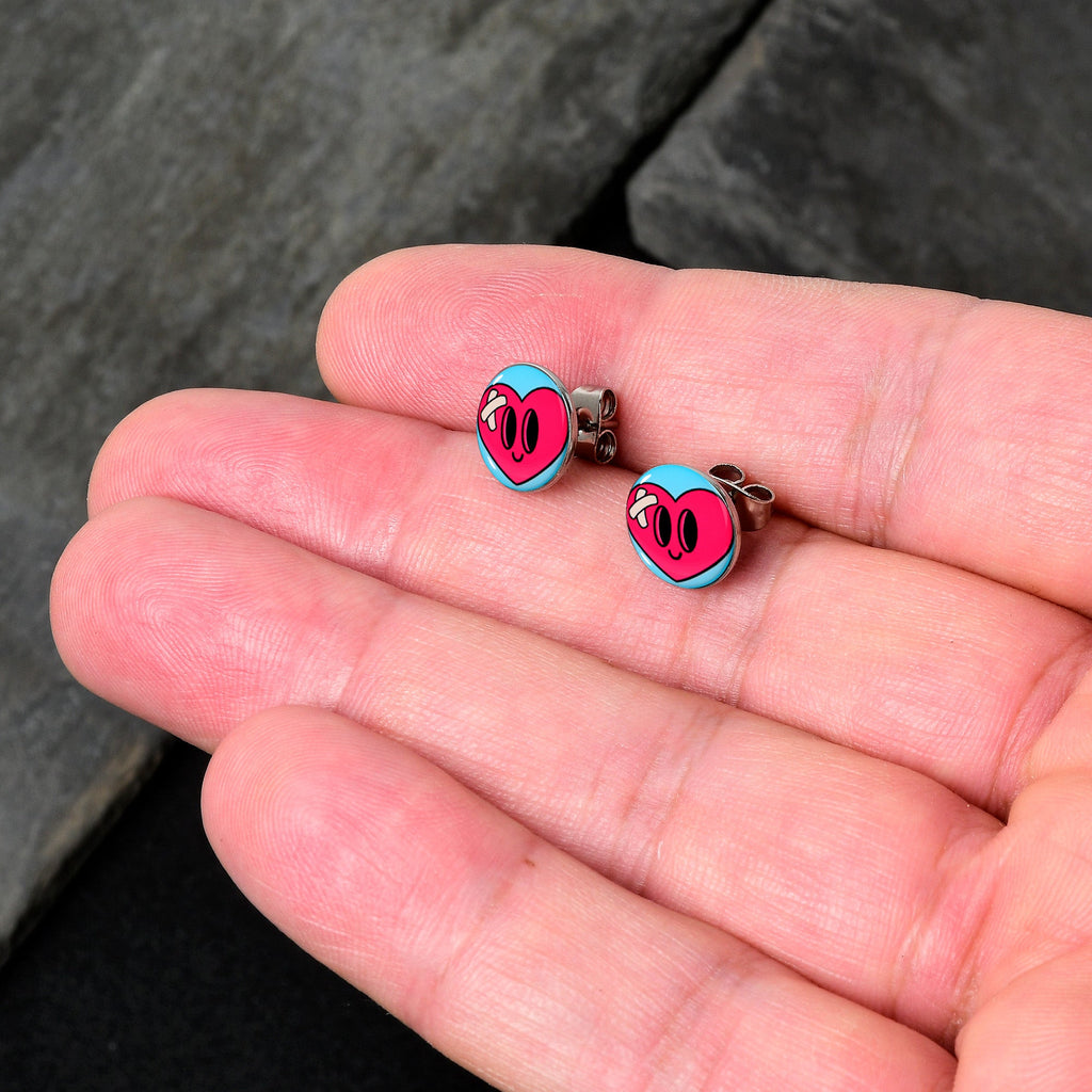 Heartbreak Bandaged Heart Stud Earrings by Onyx O