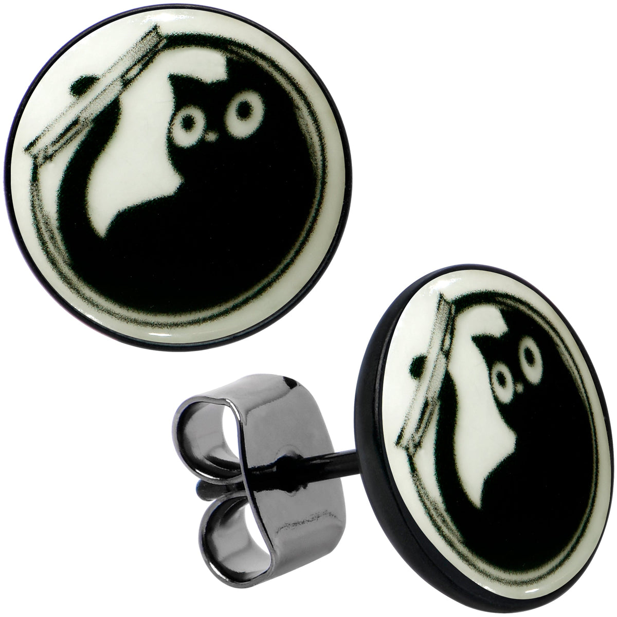 Fishbowl Kitty Cat Glow in the Dark Stud Earrings by Onyx O
