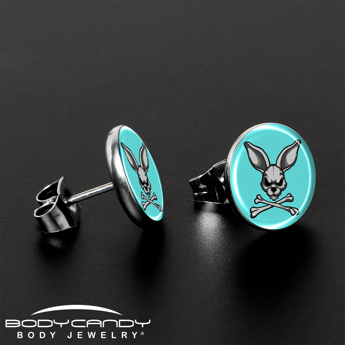 Bunny and Crossbones Stud Earrings by Onyx O
