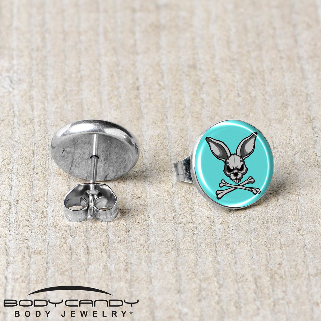Bunny and Crossbones Stud Earrings by Onyx O