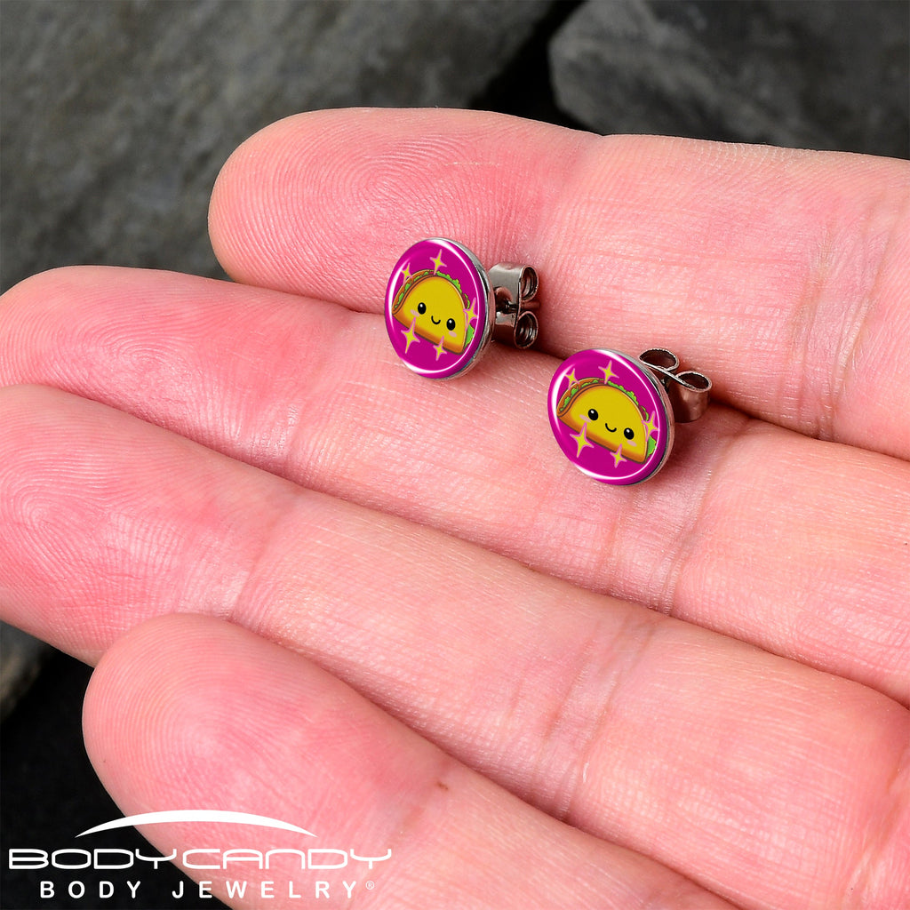 Mexican Fiesta Cute Taco Stud Earrings by Onyx O