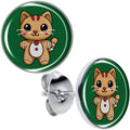 Christmas Holiday Gingerbrread Kitty Cat Stud Earrings by Onyx O