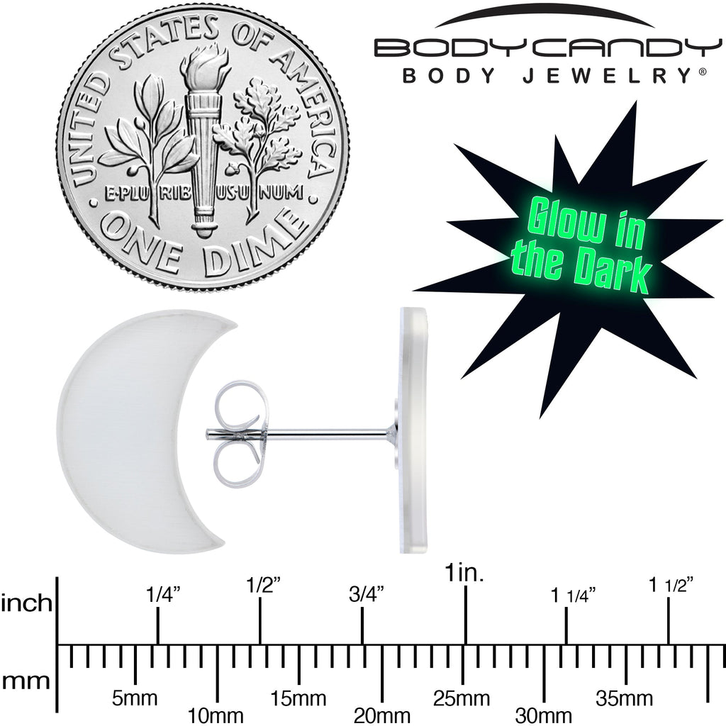 Crescent Moon Glow in the Dark Stud Earrings by Onyx O