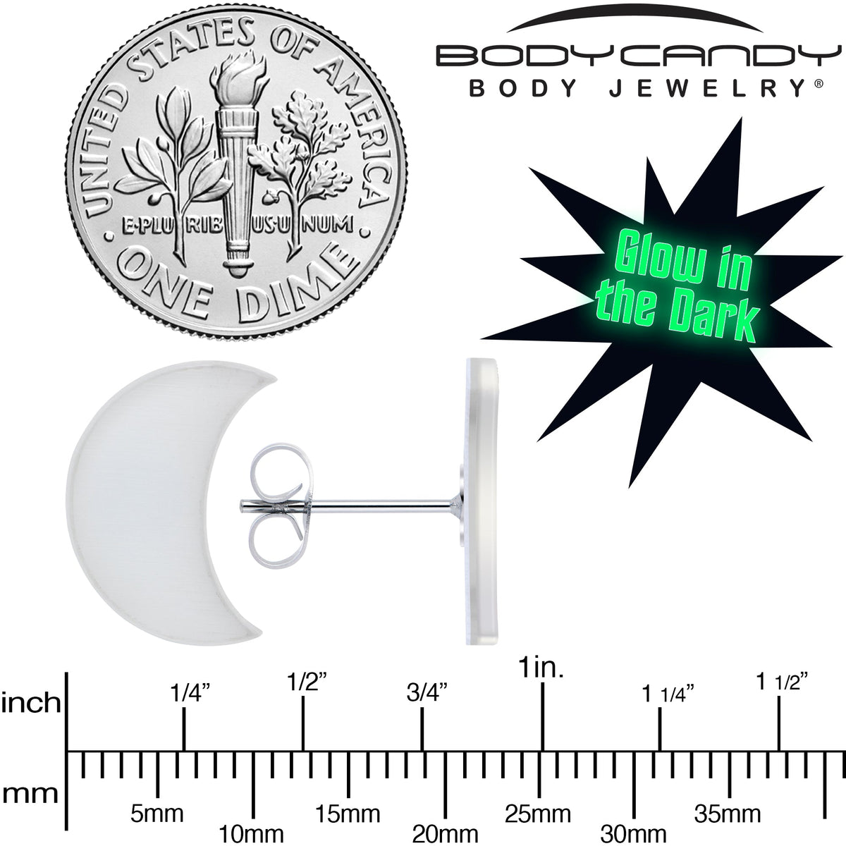 Crescent Moon Glow in the Dark Stud Earrings by Onyx O