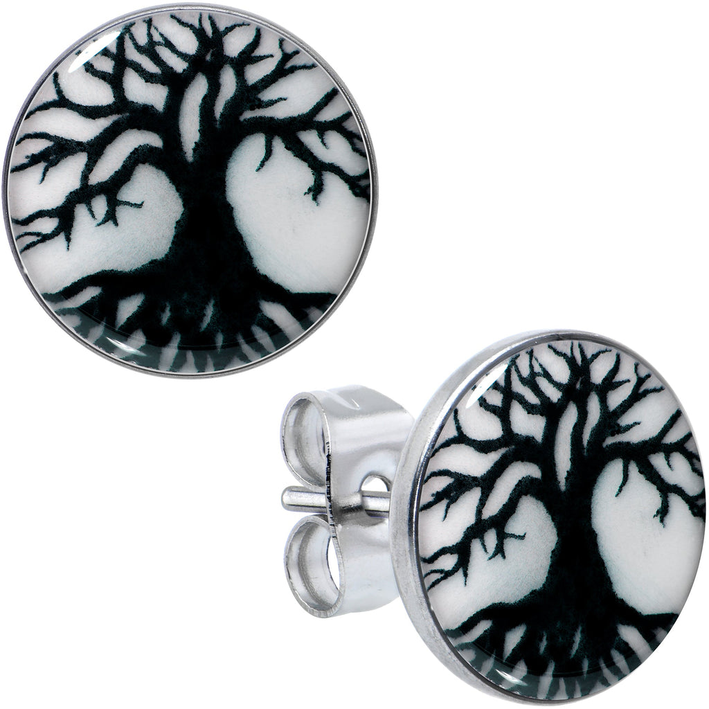 Stainless Steel Tree of Life Glow in the Dark Stud Earrings by Onyx O