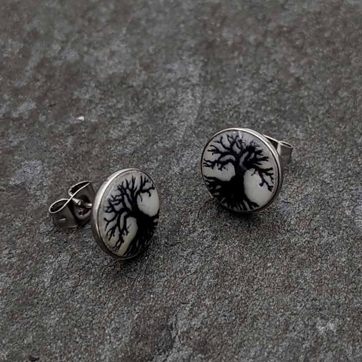 Stainless Steel Tree of Life Glow in the Dark Stud Earrings by Onyx O