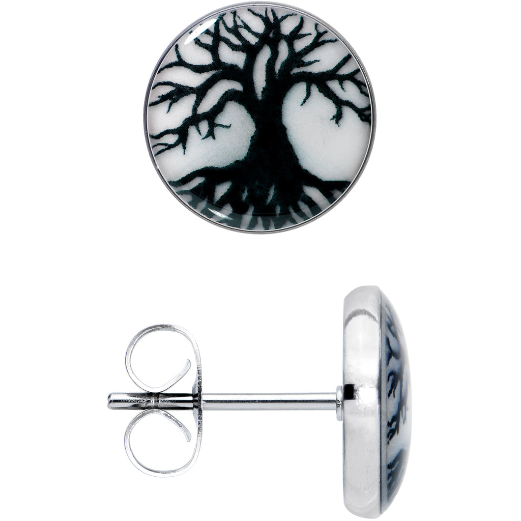 Stainless Steel Tree of Life Glow in the Dark Stud Earrings by Onyx O