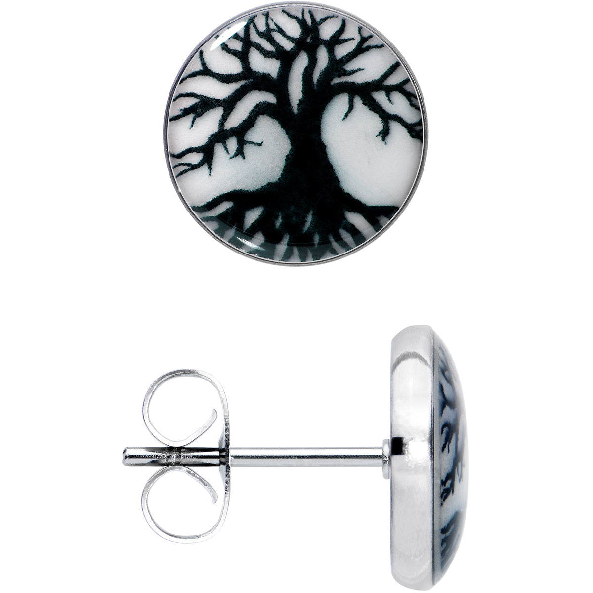 Stainless Steel Tree of Life Glow in the Dark Stud Earrings by Onyx O
