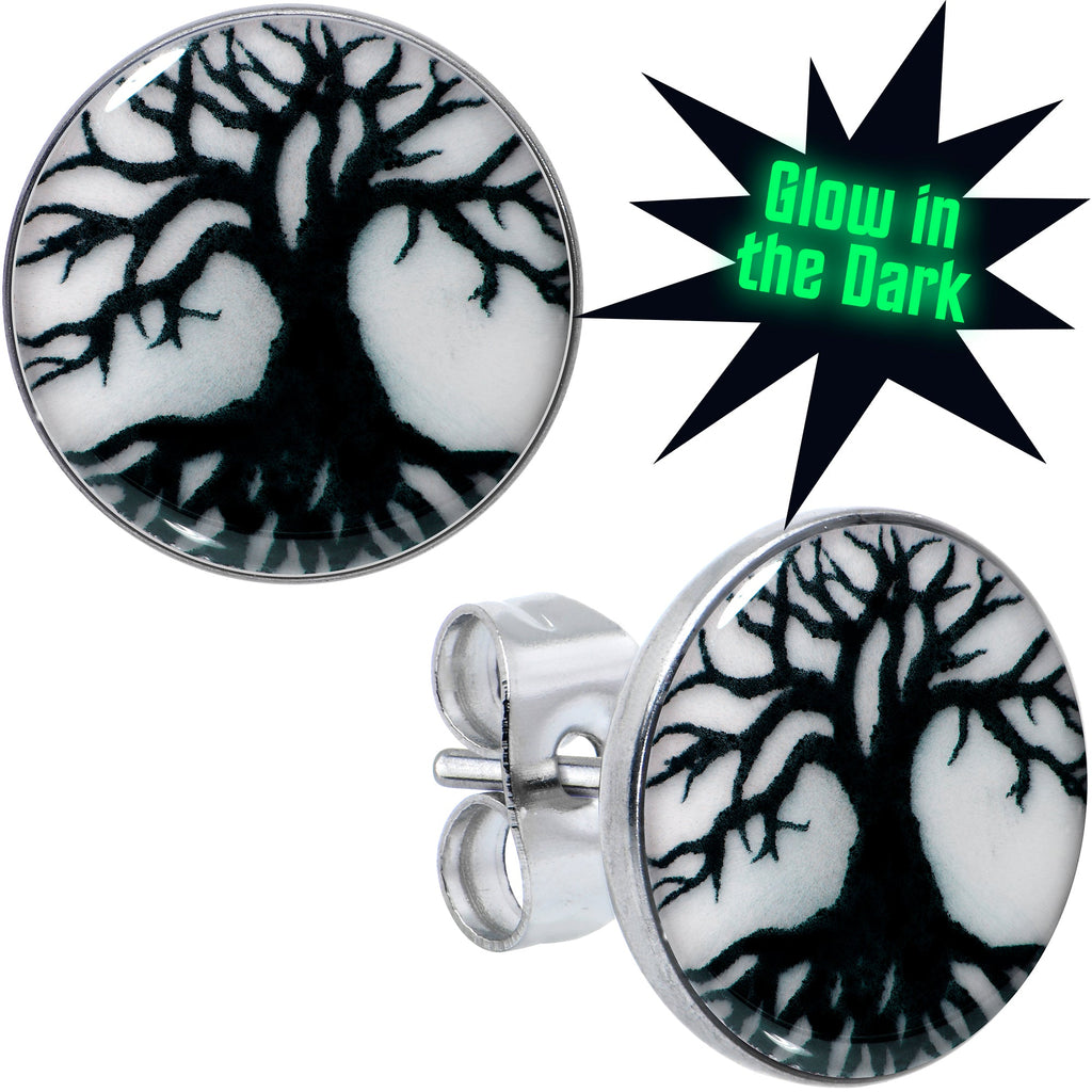 Stainless Steel Tree of Life Glow in the Dark Stud Earrings by Onyx O