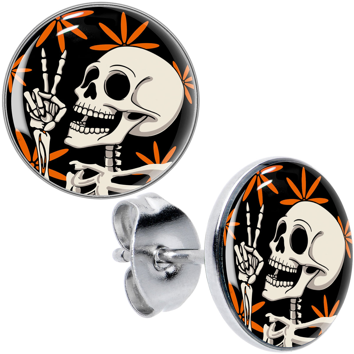 Peace Sign Skeleton Stud Earrings by Onyx O