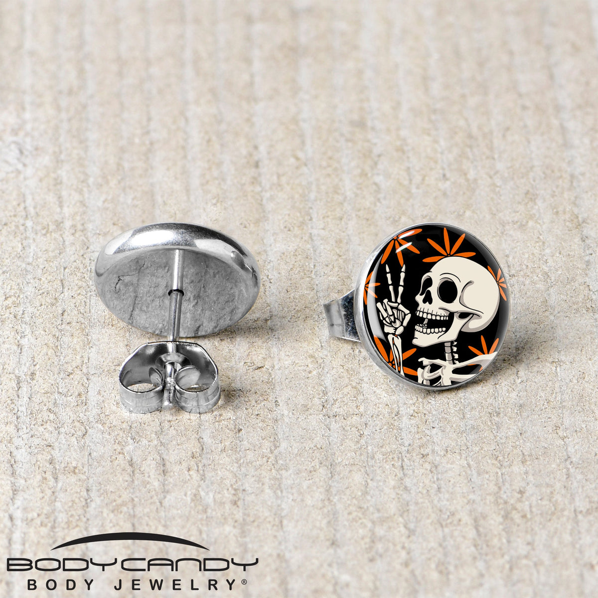 Peace Sign Skeleton Stud Earrings by Onyx O