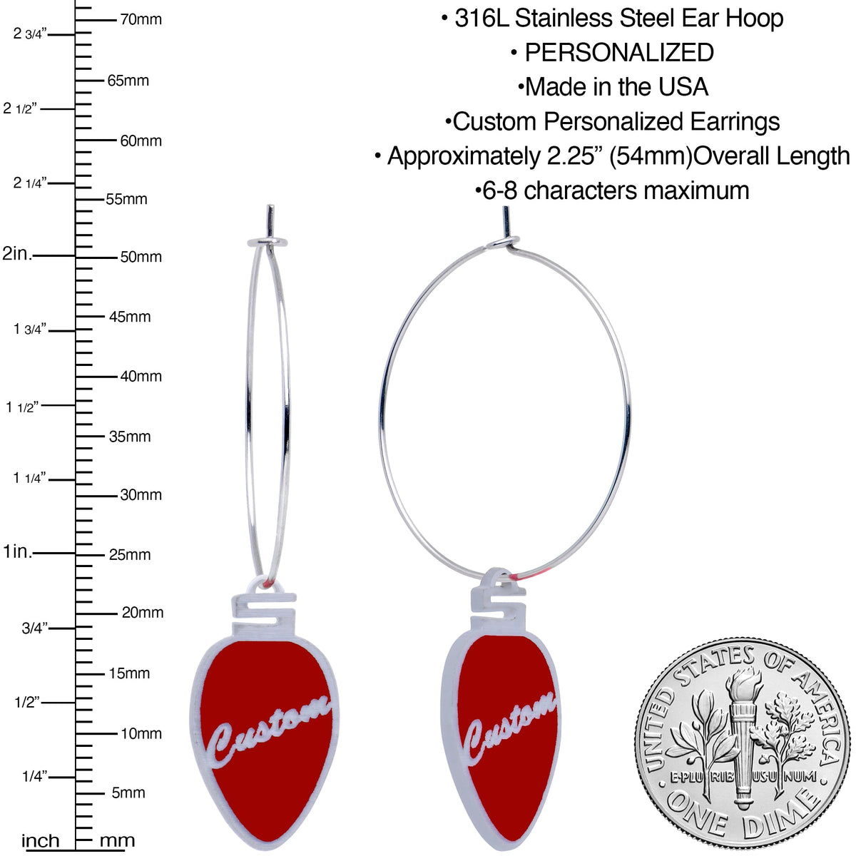 Custom Red Holiday Ornament Personalized Hoop Earrings