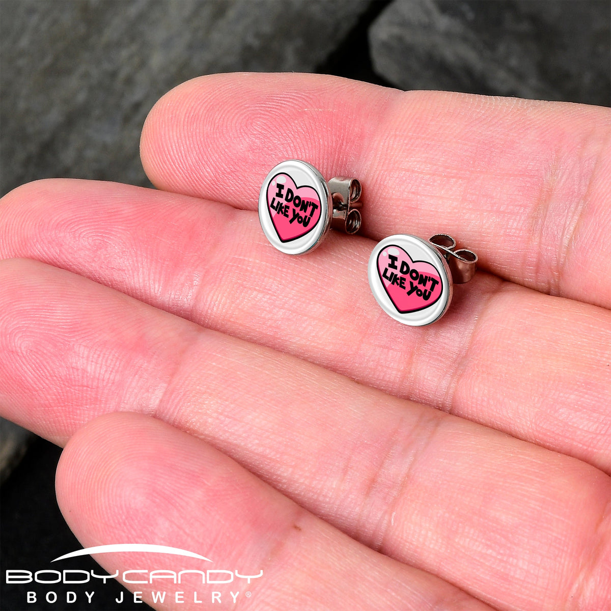 I Don't Like You Valentine Heart Stud Earrings