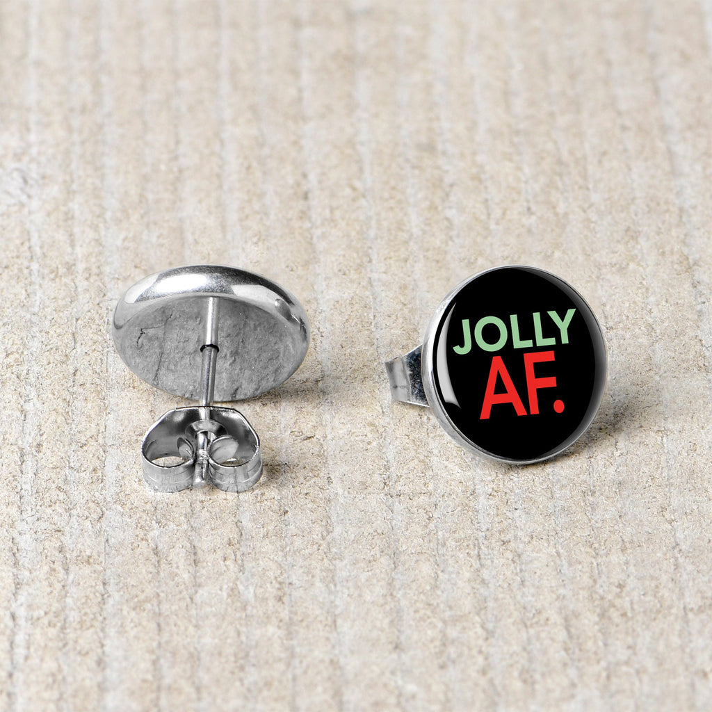Jolly AF Festive Holiday Christmas Stud Earrings by Onyx O