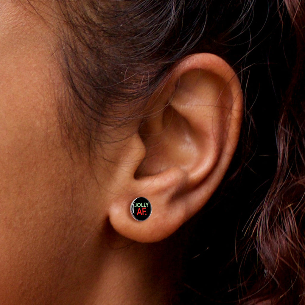 Jolly AF Festive Holiday Christmas Stud Earrings by Onyx O
