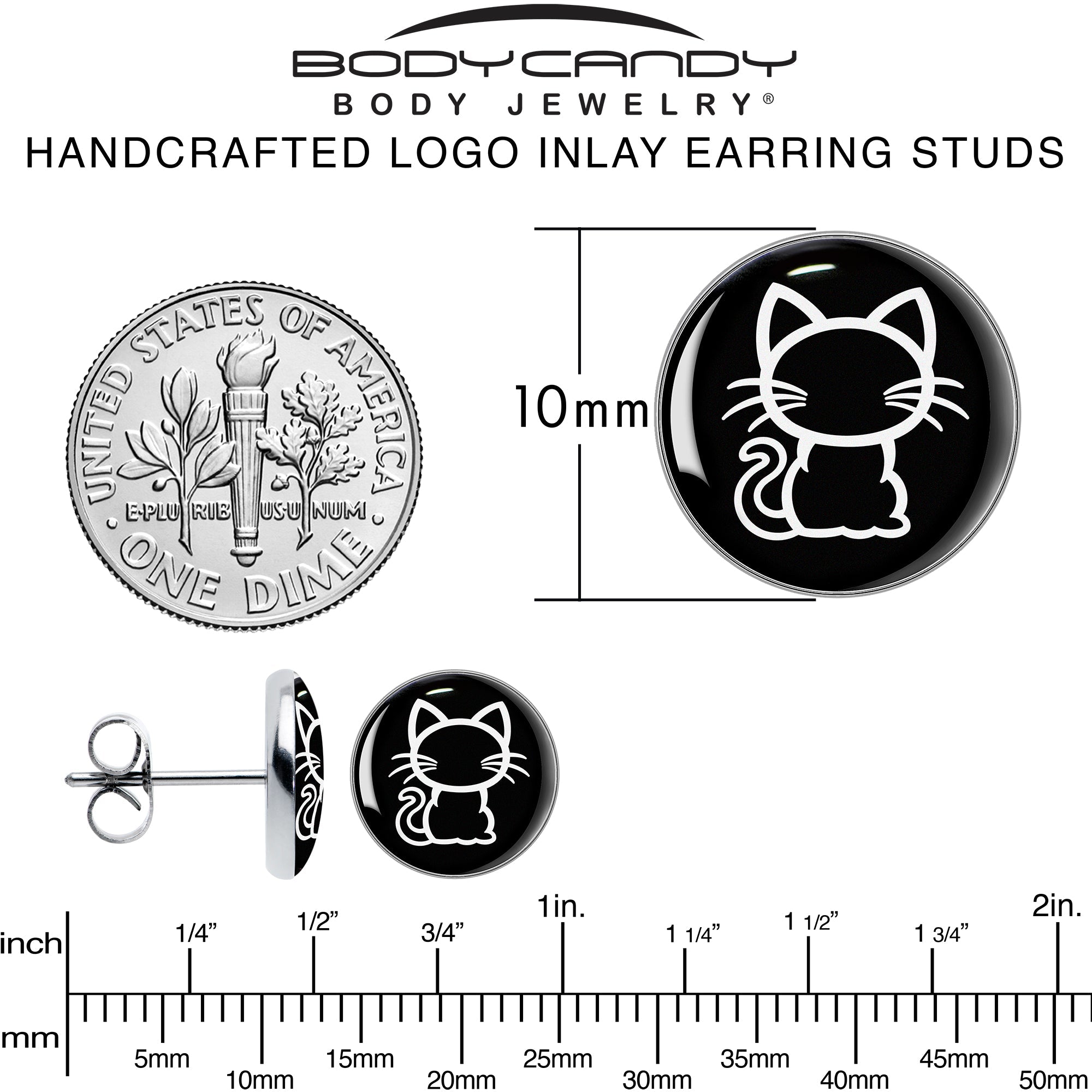 Black and White Kitty Cat Stud Earrings by Onyx O