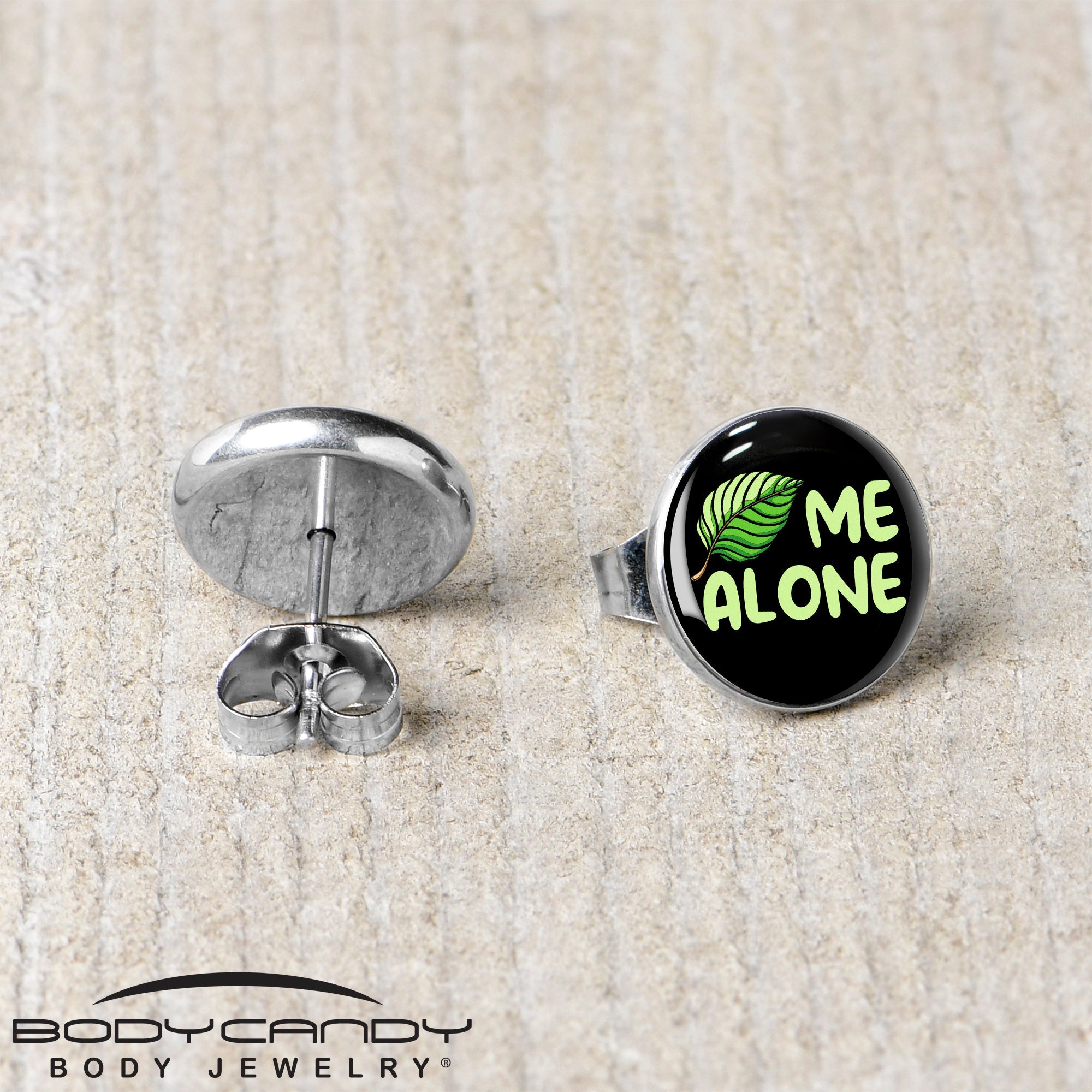 Black Green Leaf Me Alone Stud Earrings by Onyx O